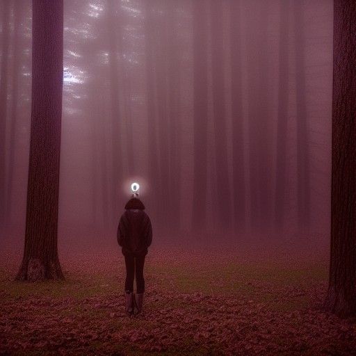 Creepy Sirenhead in Misty Forest at Night