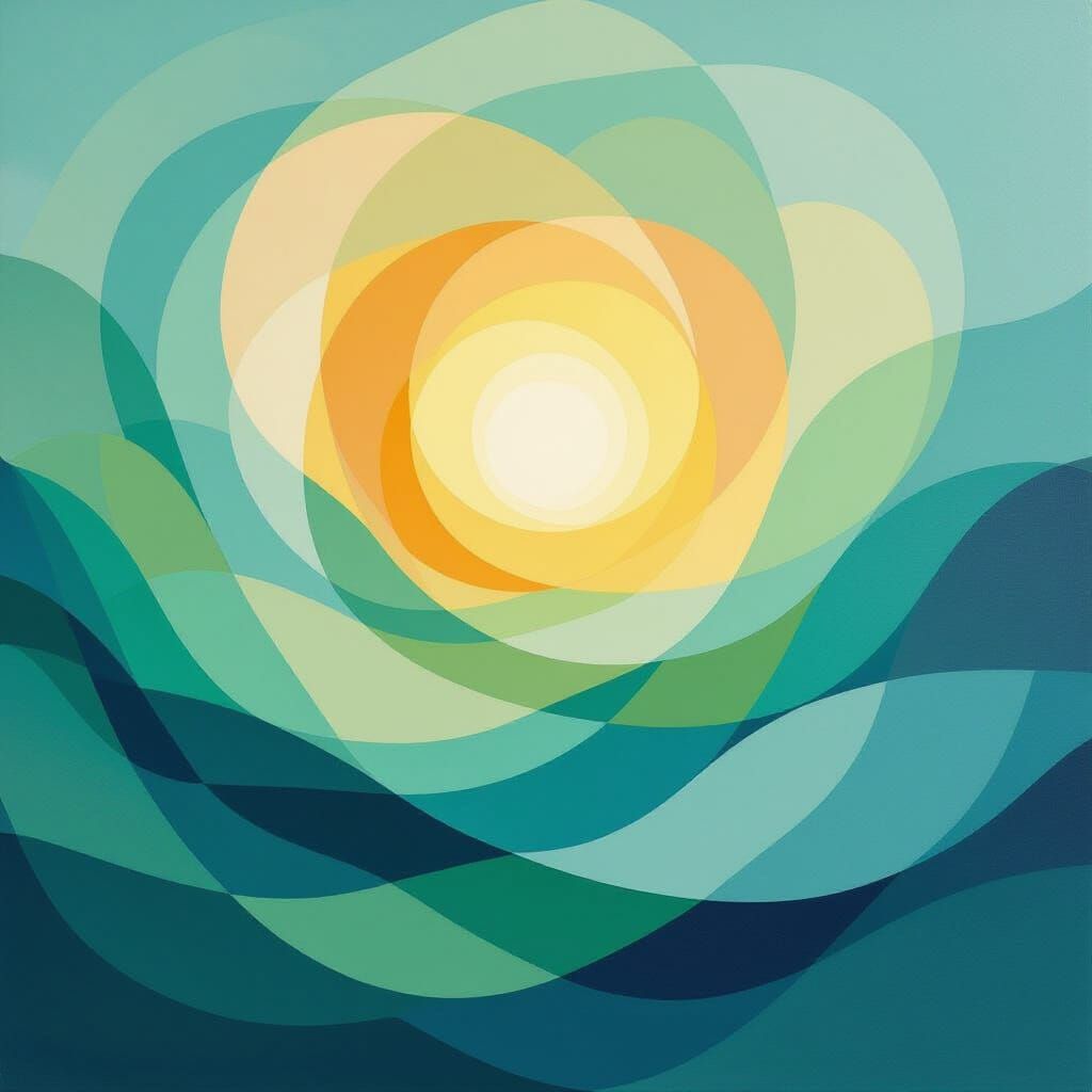 Abstract Expressionist Painting of Inner Peace in Blue, Gree...