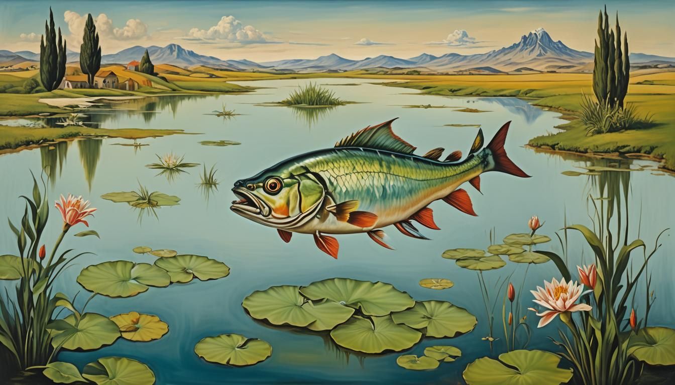Surreal Perch Fish Landscape in Dali Style