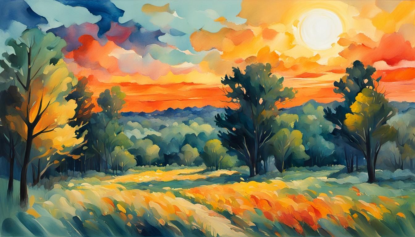 Impressionist Scene in Gouache and Watercolor Style