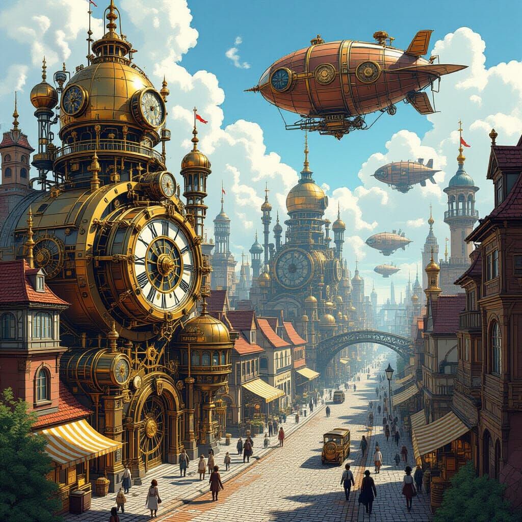 Steampunk Metropolis of Clockwork and Brass