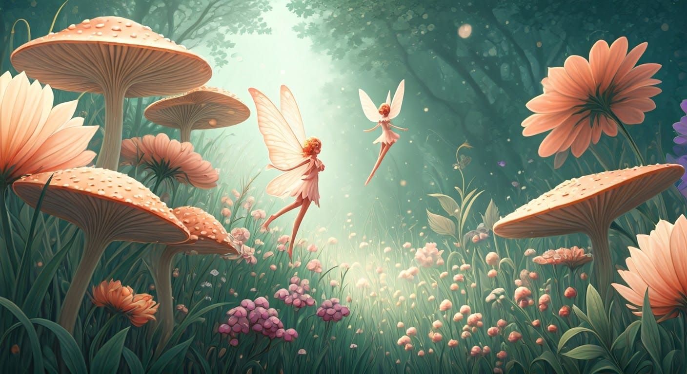 Fairies in a Blossoming Wonderland: Watercolor Art