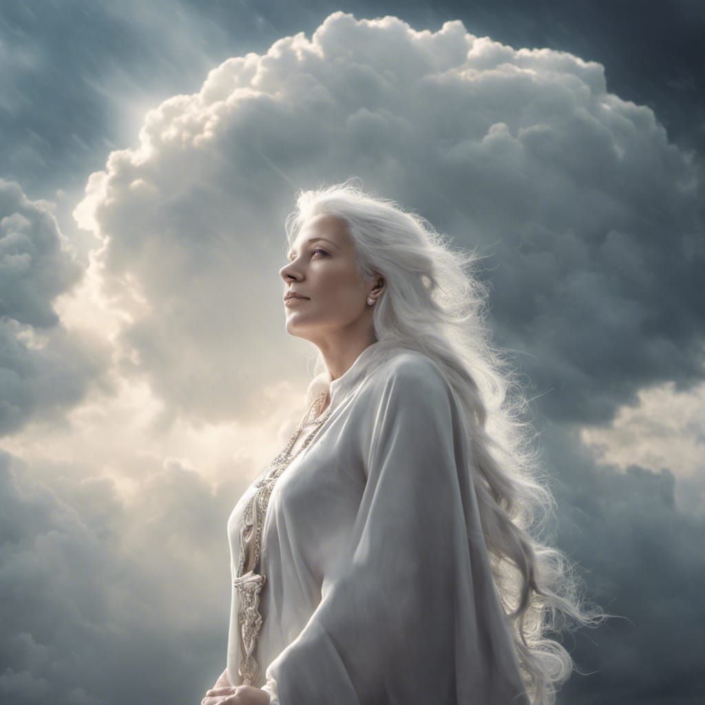 Goddess in Rain Clouds with Divine Light