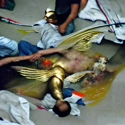 Angel of Mercy Over Dying Man: Renaissance Painting