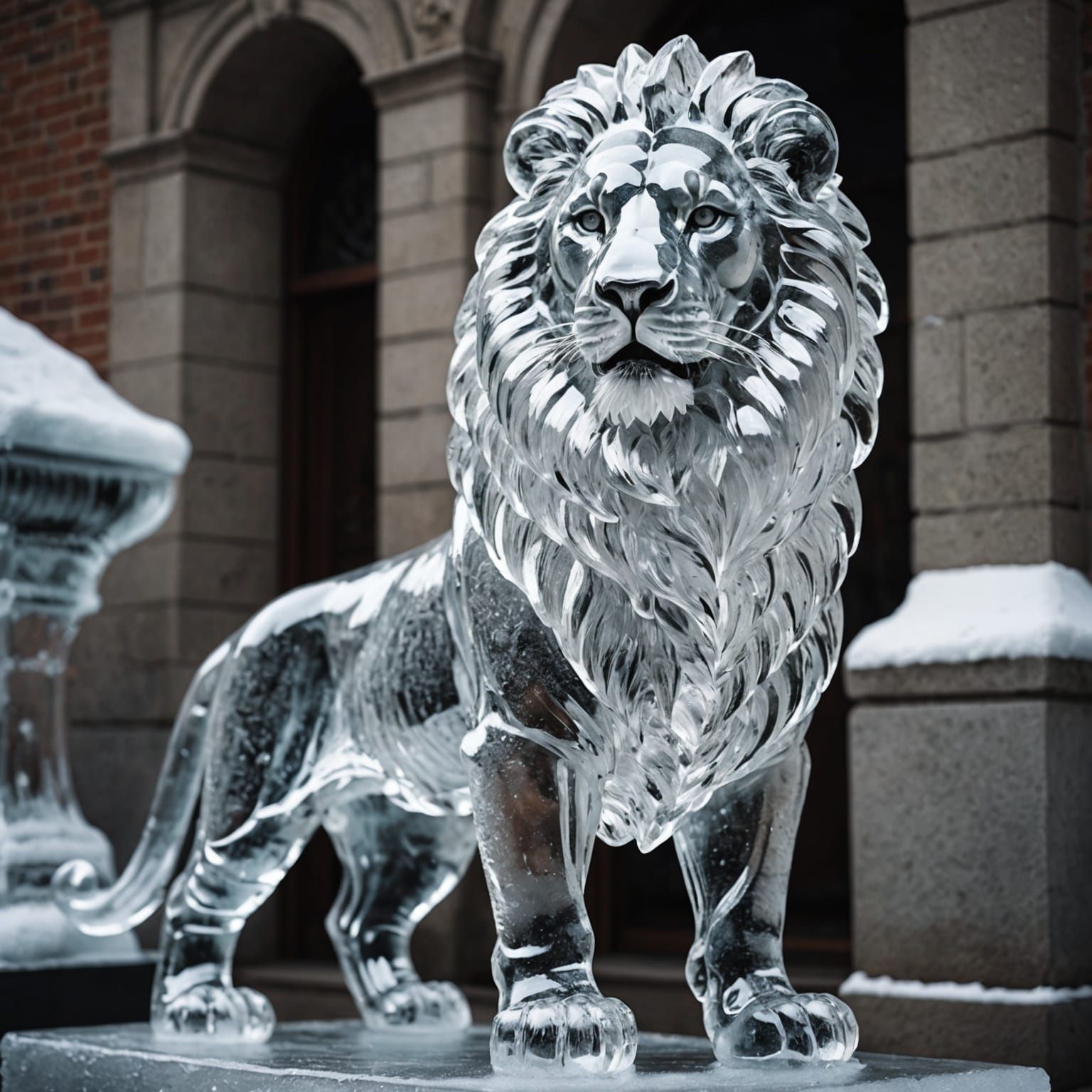Elaborate Ice Sculpture of a Lion
