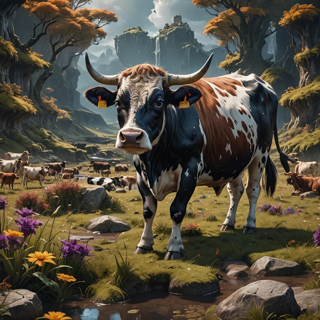 Detailed Matte Painting of a Fantastical Cow