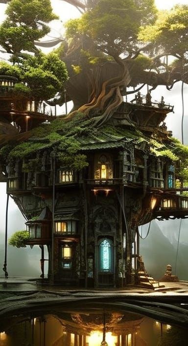 Luminescent Nouveau Rococo House in Bonsai Yggdrasil