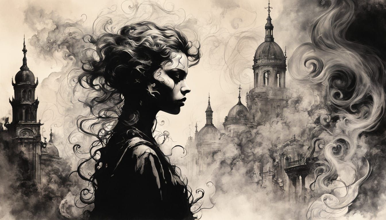 Vampire Punk Goddess Amidst Dark City Shadows