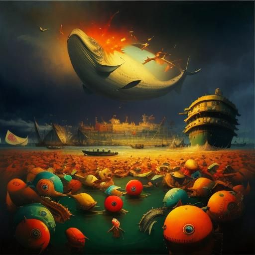 Bio-Surreal Whale with Junk City