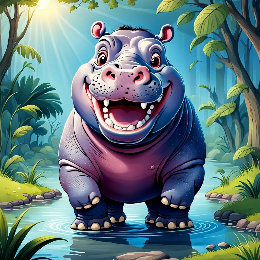 Happy Cartoon Hippo Illustration for Children