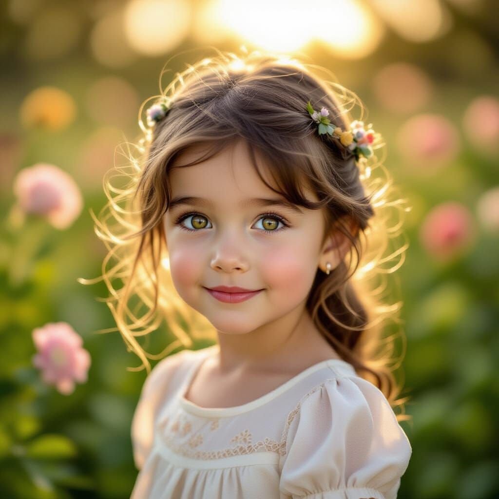 Girl with Laurel Crown in Fairytale Garden