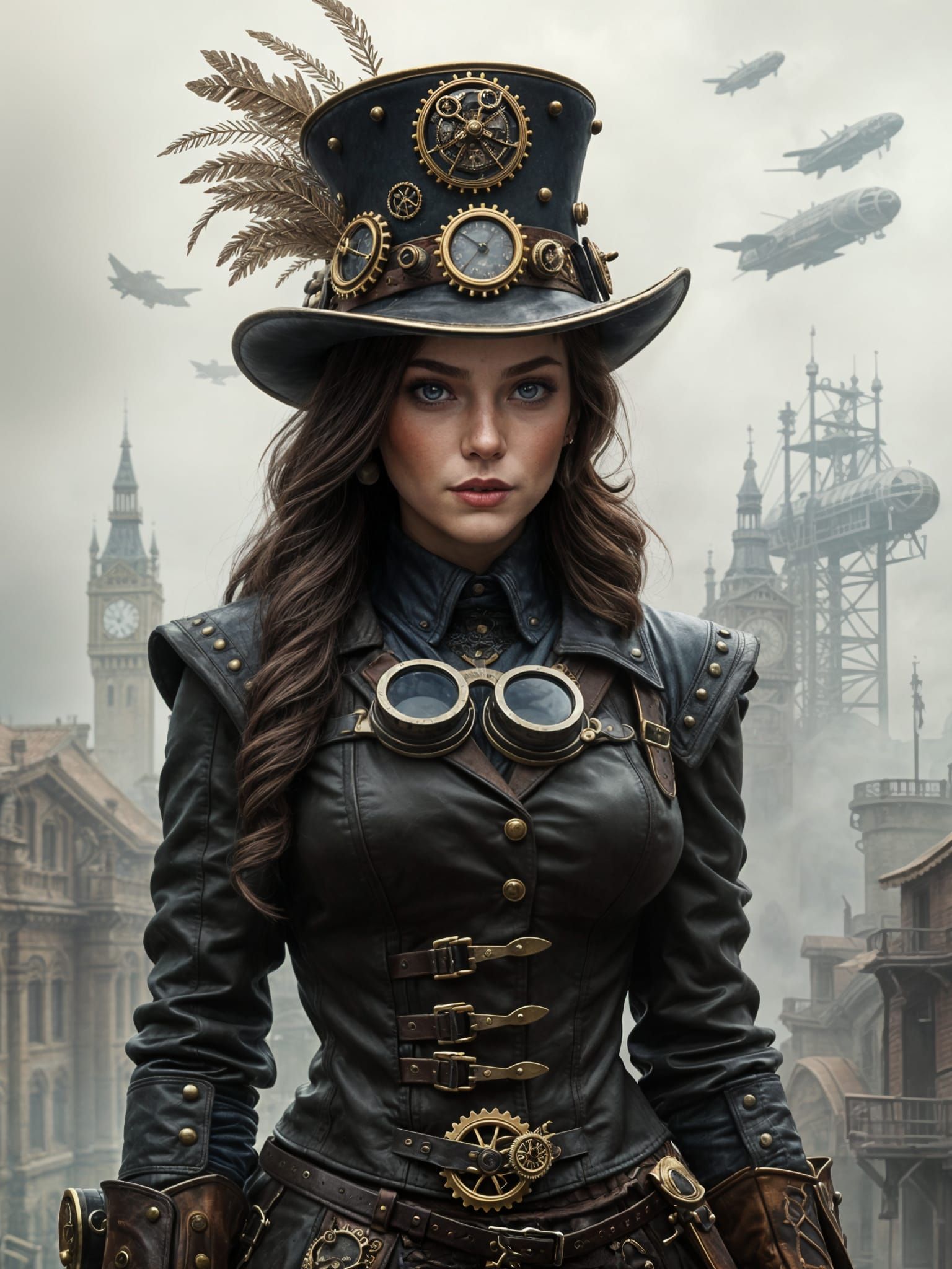 Steampunk Traveler in Victorian City Concept Art