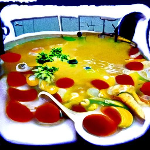 Swimming Pool Filled with Soup: AI Concept