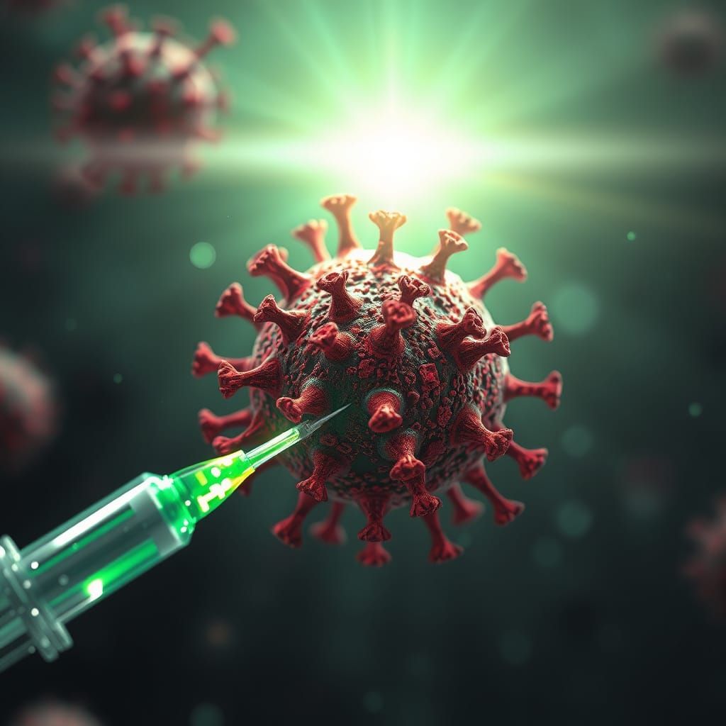 Detailed Virus Particle Injected with Glowing Liquid
