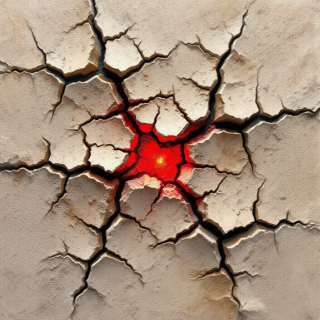 Abstract Expressionist Cracked Background With Red Glow