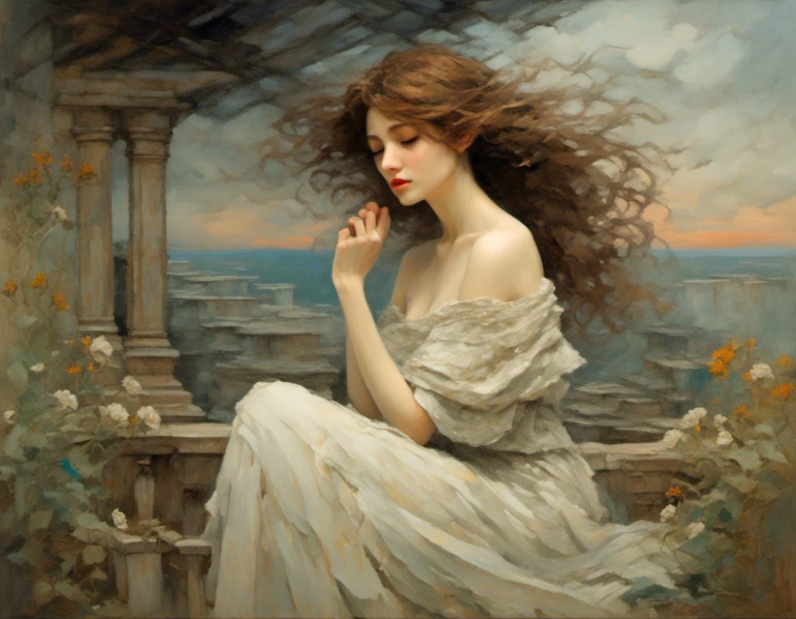 Nostalgic Woman's Yearning: Painterly Style