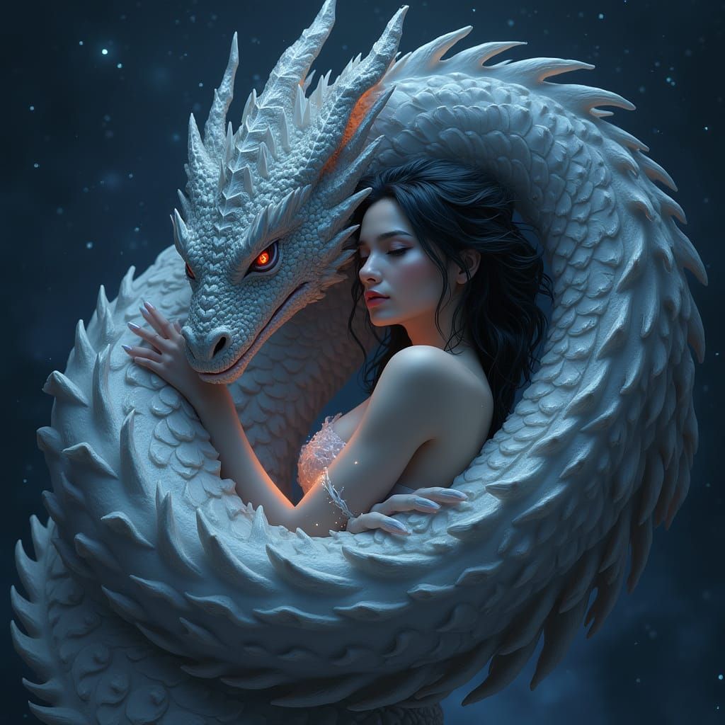 Mystical Dragon Goddess in Moonlit Dreamscape