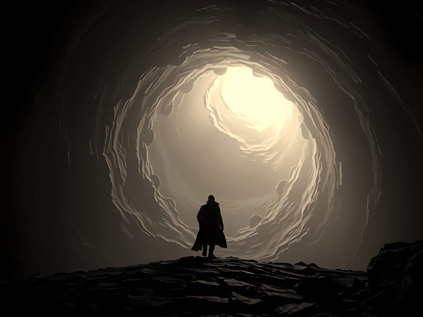 Mysterious Figure Descends into Cosmic Void