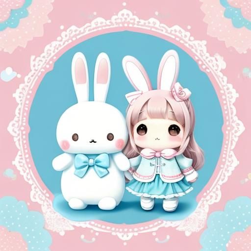 Cute Cinnamoroll Bunny in Anime Cartoon Style