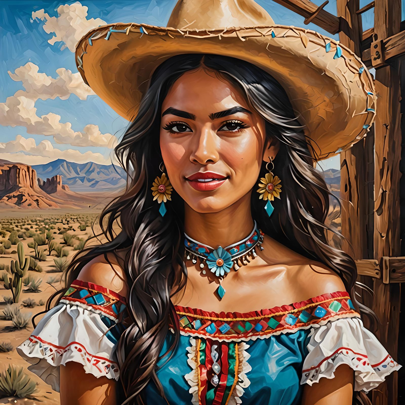 Mexican Dancer Girl Portrait as Oil Painting
