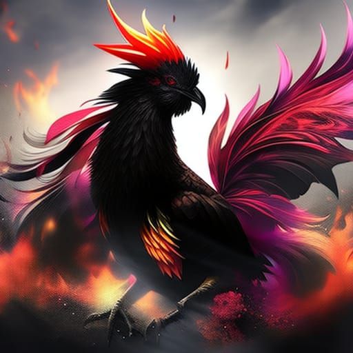 Ink Splatter Rooster with Magical Aura