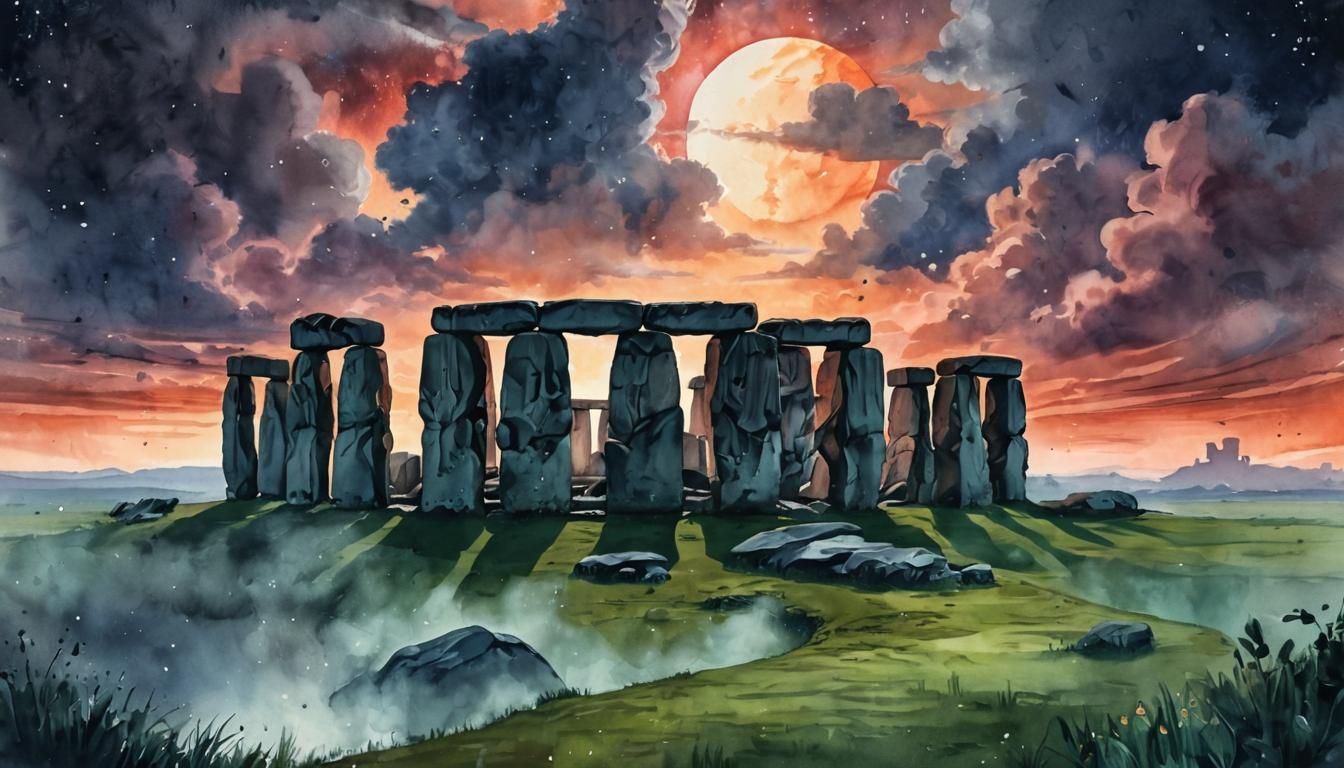 Stonehenge in Watercolor with Metallic Ink