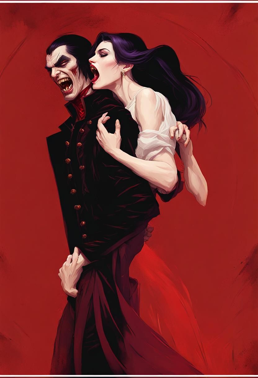 Vampire Woman and Submissive Man: Dark Fantasy Art