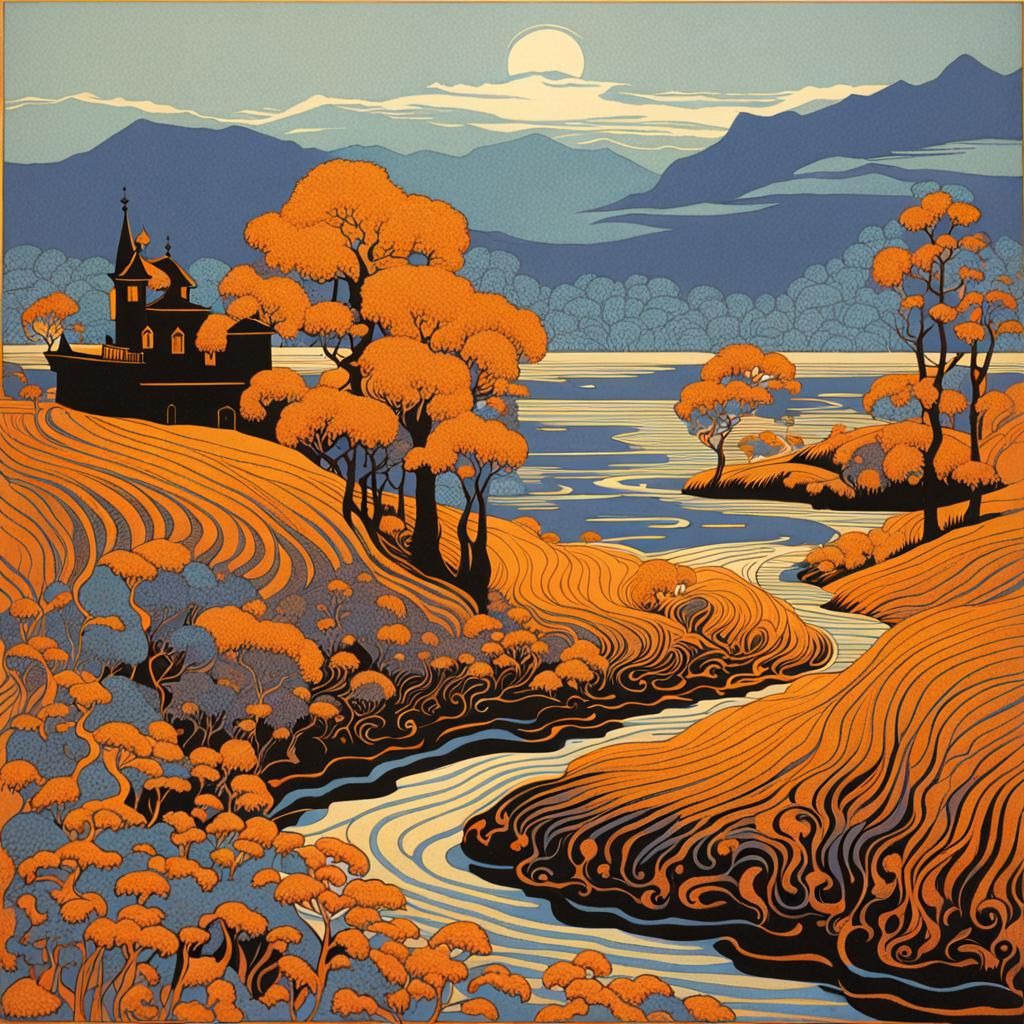 Lush Tropical Paradise in Vintage Poster Style