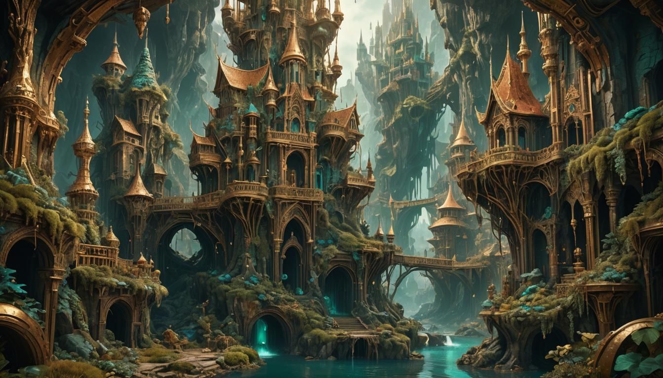 Strange Creatures in a Bizarre Room, Detailed Painting