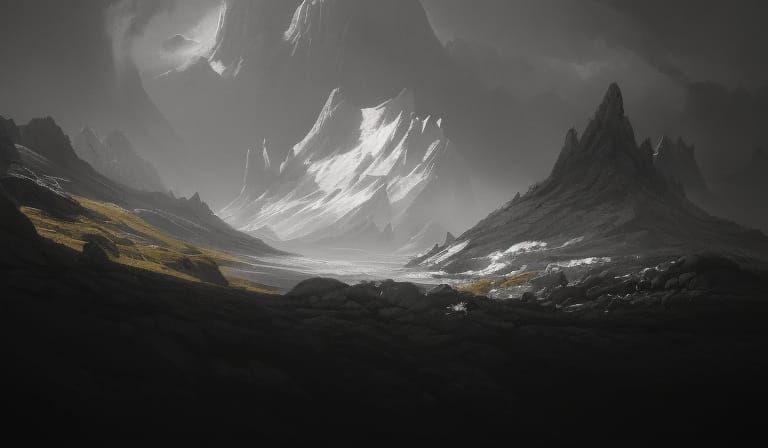 Soul's Demise: Black and White Mountain Landscape