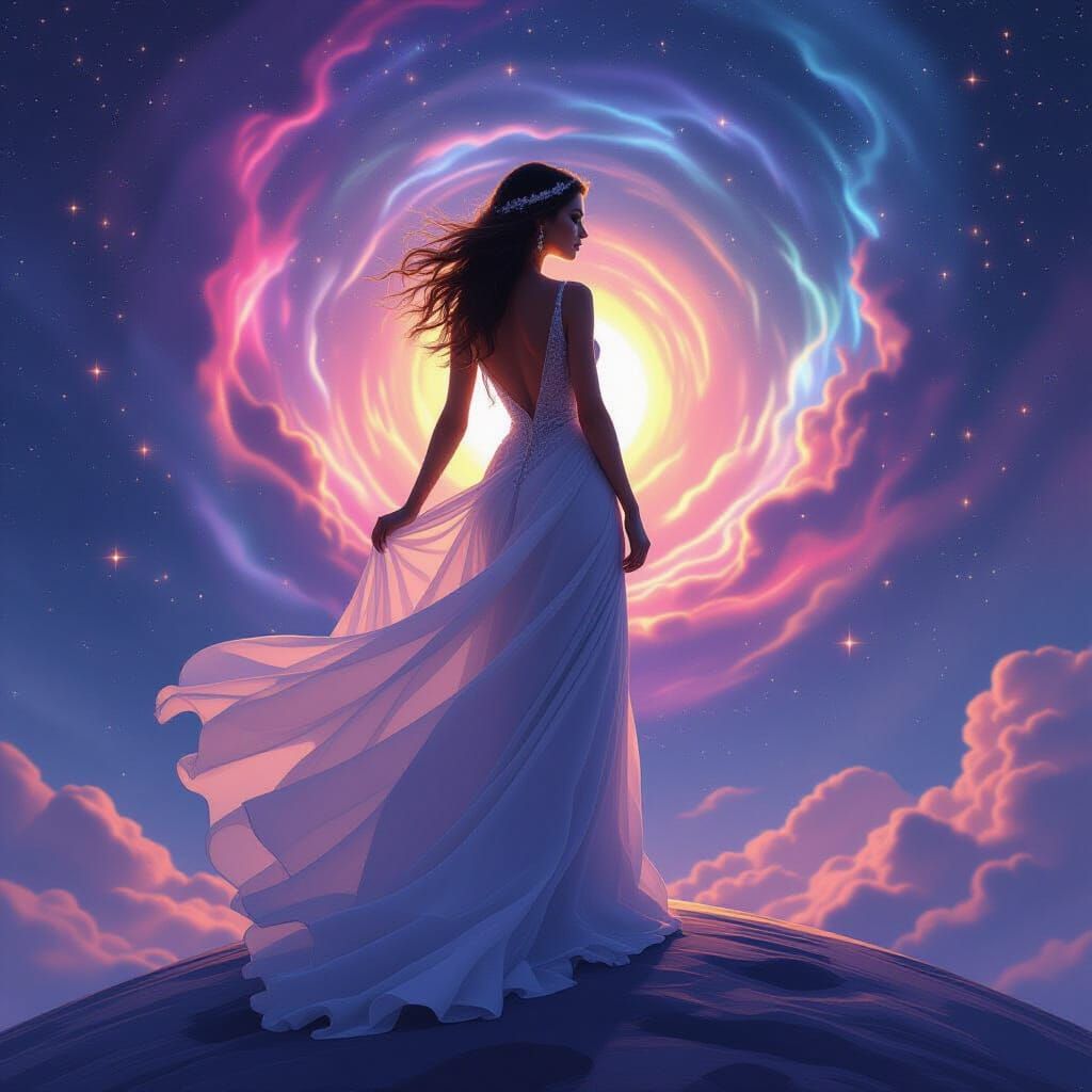 Celestial Woman in Cosmic Starscape Digital Art