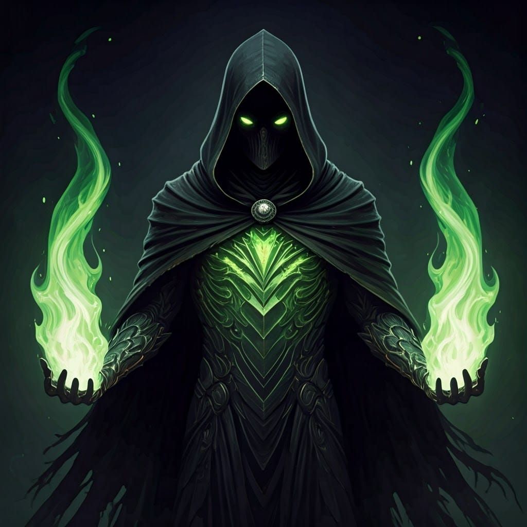Crystalline Figure Wielding Green Flame, in Gothic Style
