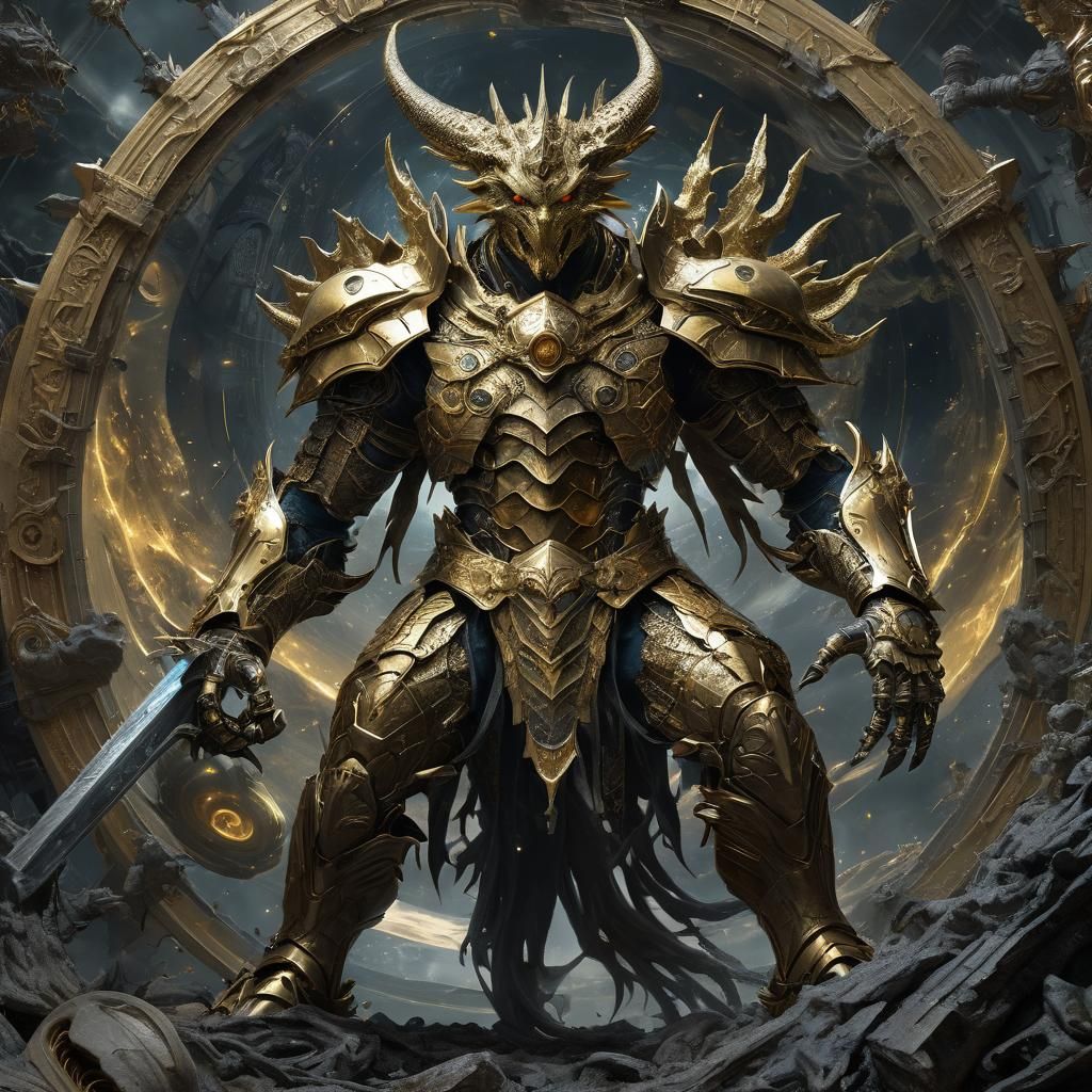Golden Armored Cyborg Warrior in Cosmic Energy
