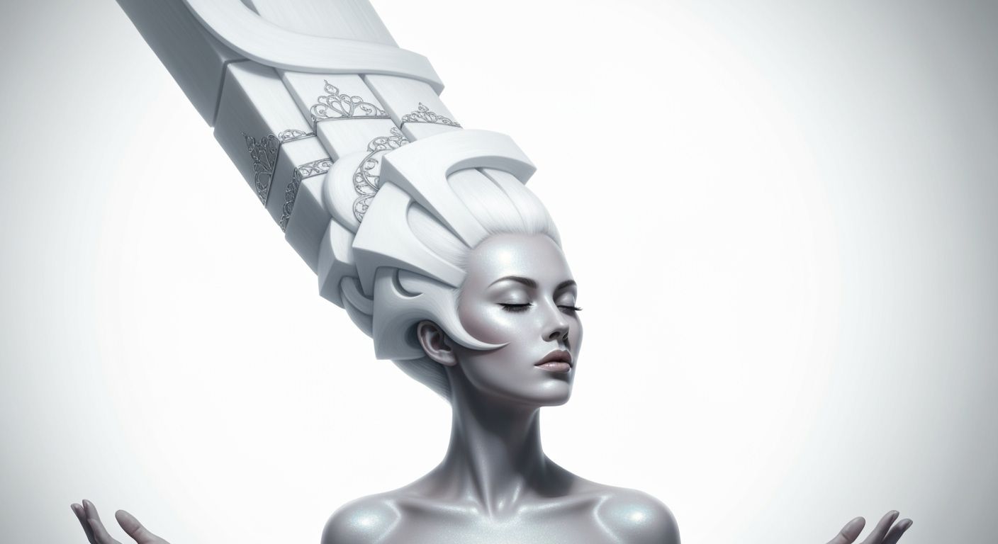 Ethereal Figure with Geometric Hair Sculpture