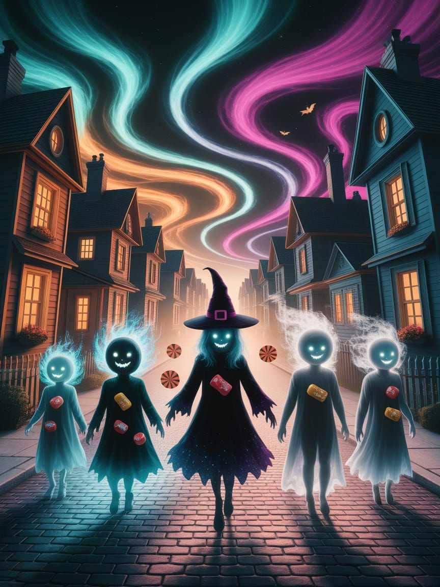 Ethereal Ghostly Procession on Haunted Street