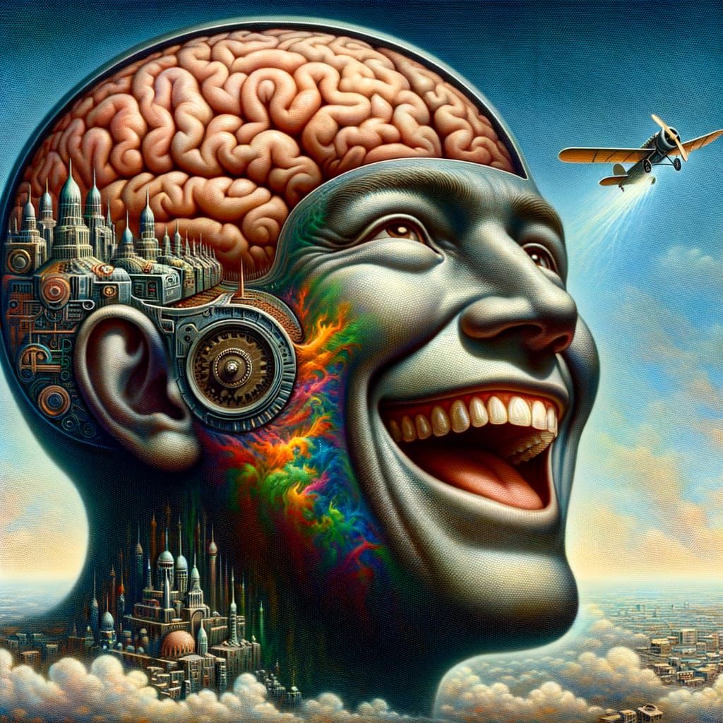 Colossal Head with Psychedelic Machine Brain in Surreal Styl...