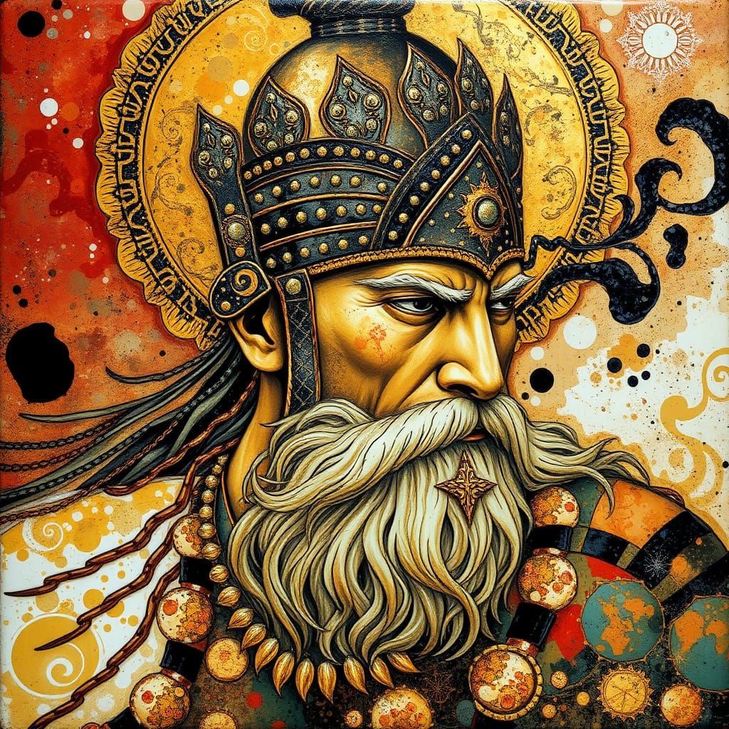 Ethereal Warrior King in Vibrant Wax and Ink