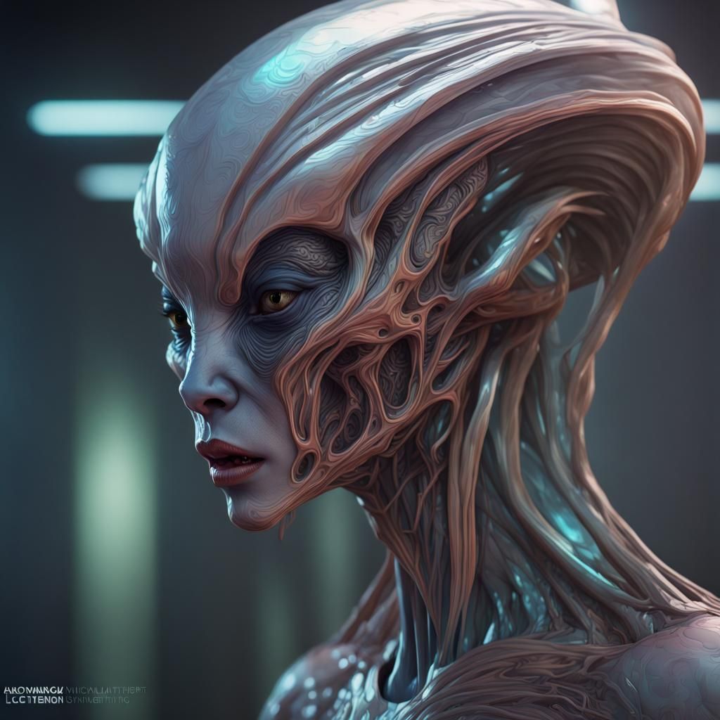 Detailed Glassface Alien Portrait, Digital Concept Art