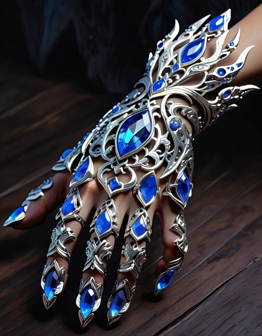 Enchanted Claw Hand Armor with Sapphire Crystals