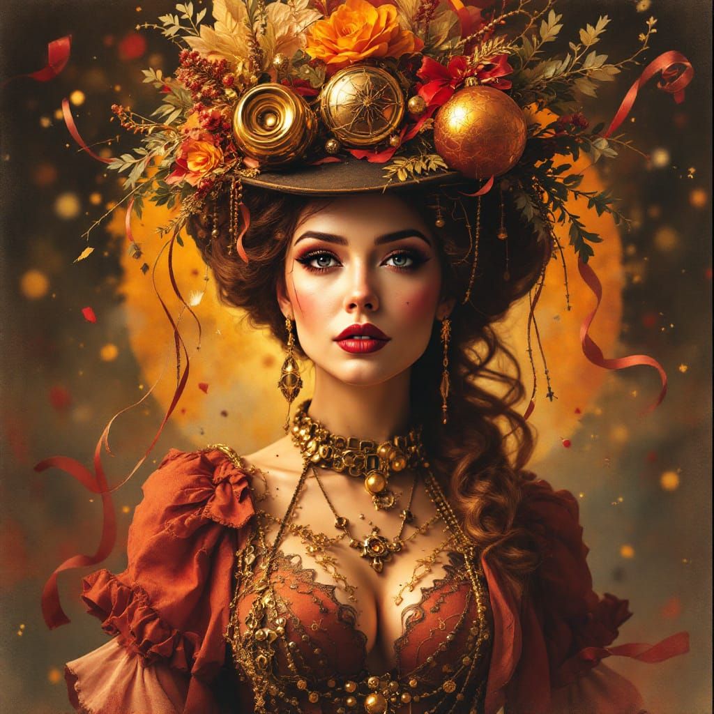 Steampunk Matron in Watercolor Fusion with Holiday Colors