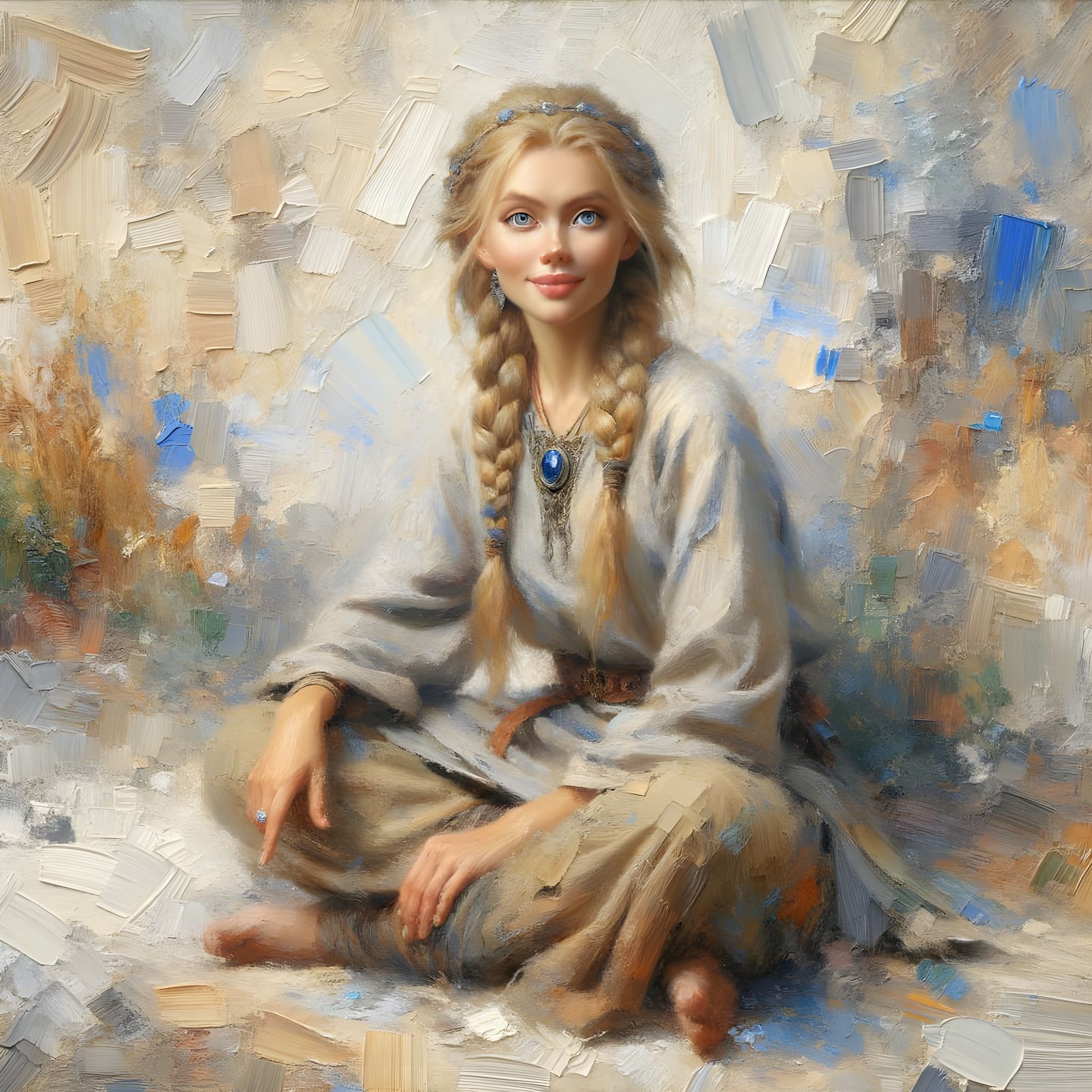 Norse Goddess in Impasto Oil Painting