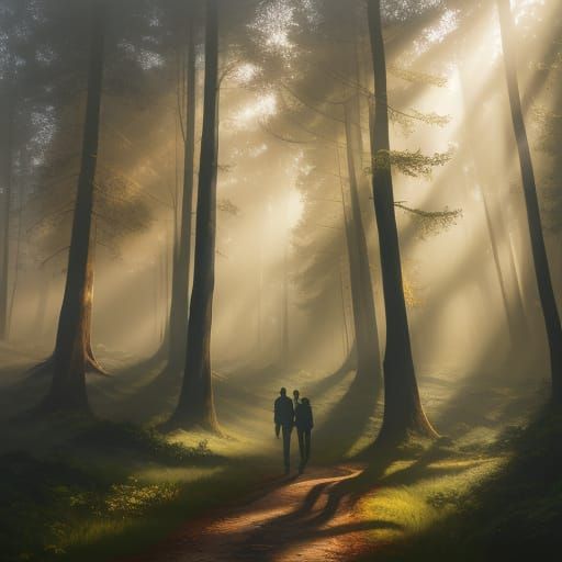 Misty Forest Figure in Oil Painting Style