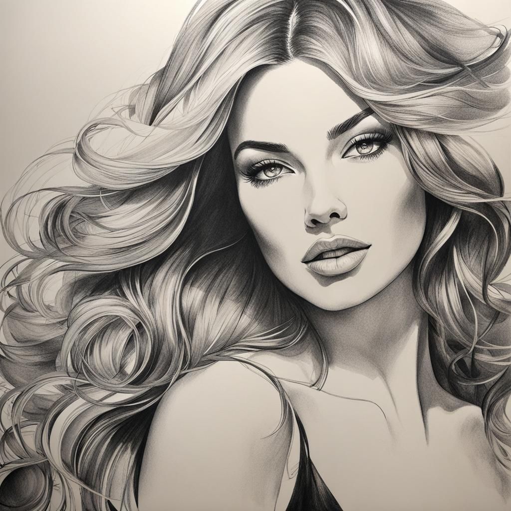 Elegant Pencil and Ink Sketch of a Woman