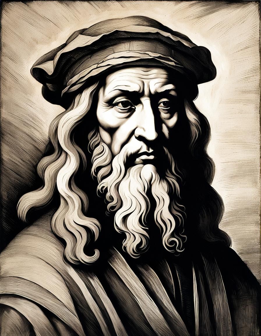 Grayscale Portrait in Leonardo da Vinci Style