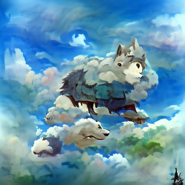 Ethereal Cloud Wolf in Twilight Sky