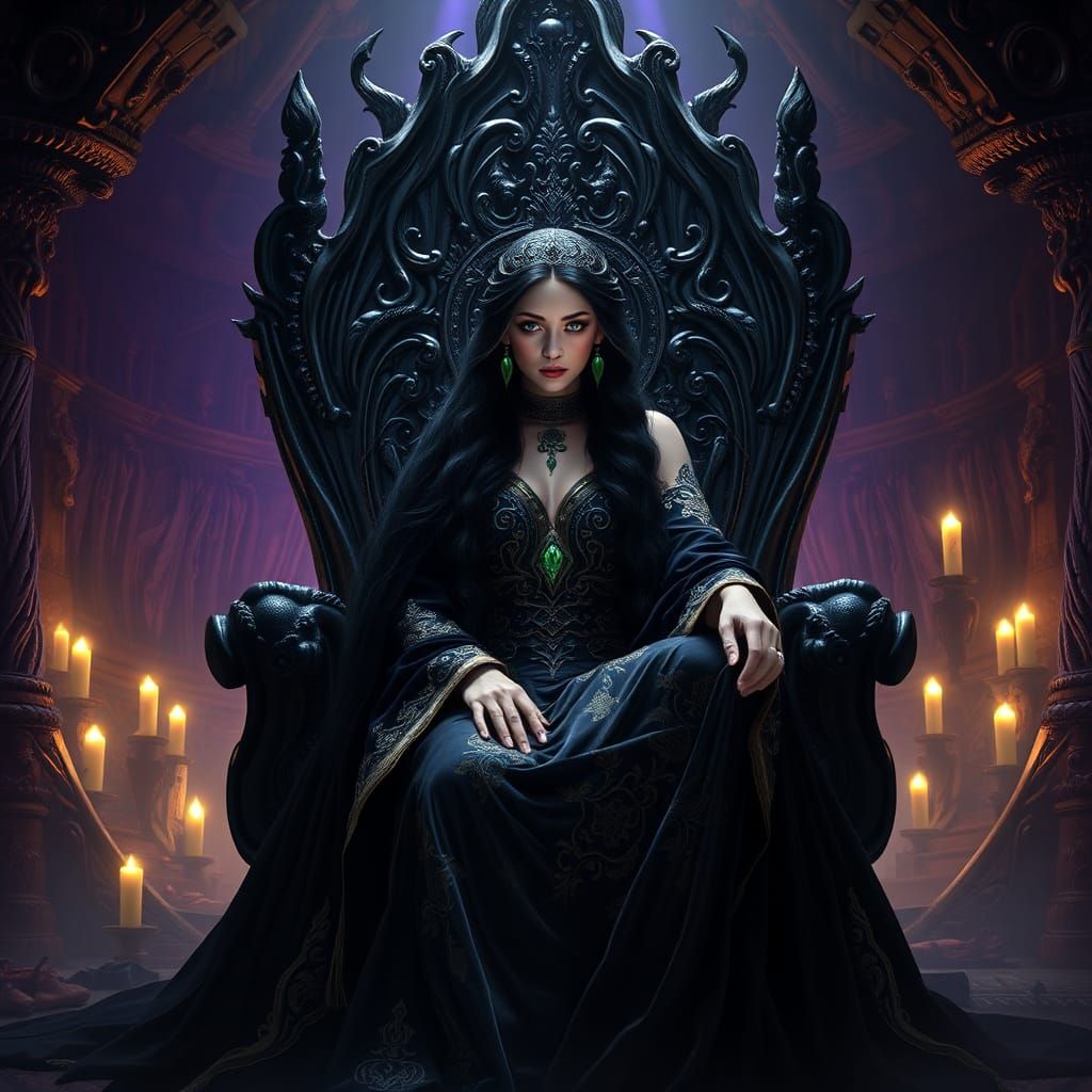 Dark Goddess on Throne: A Dark Fantasy Masterpiece