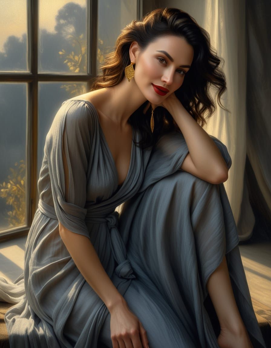 Romantic Realism Woman in Rembrandt Oil Painting Style