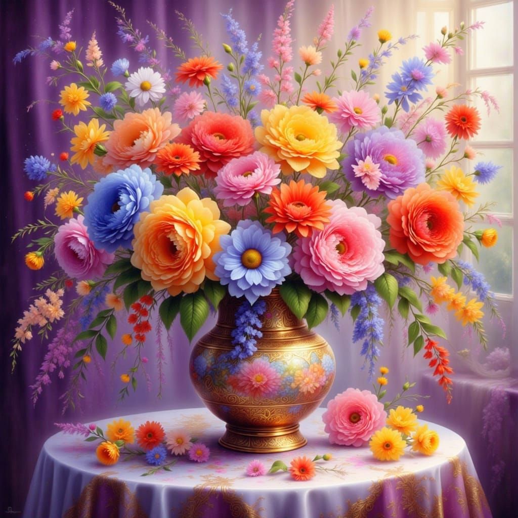 Still Life Flowers at an Open Window