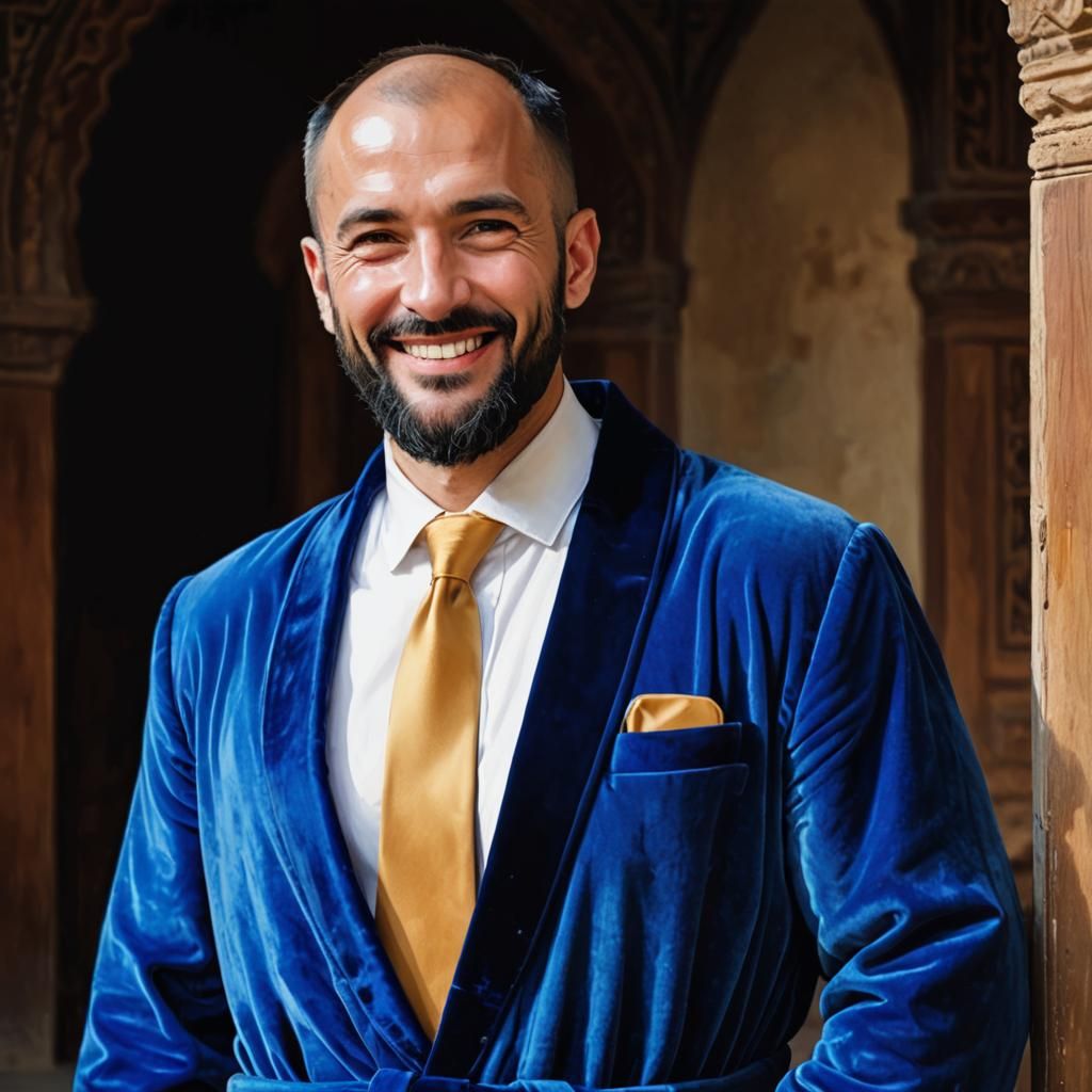 Handsome Gentleman in Blue Velvet: Impressionist Oil Paintin...