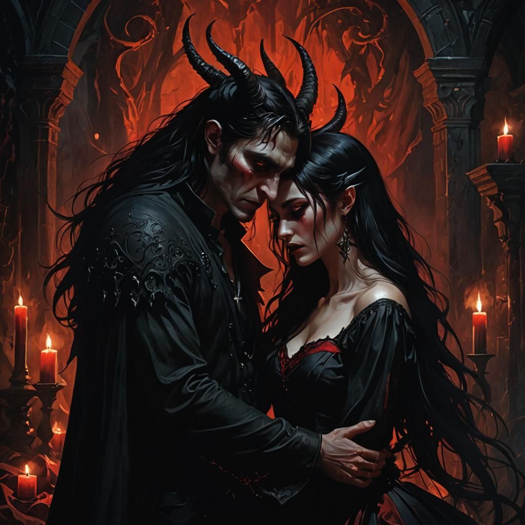 Vampire Couple Embrace in Dark Fantasy Style